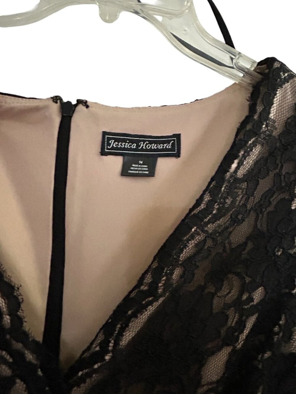 Jessica Howard Size 14 Black Lace Gown Special Occasion Dress 3/4 Sleeves Lined - Picture 7 of 9